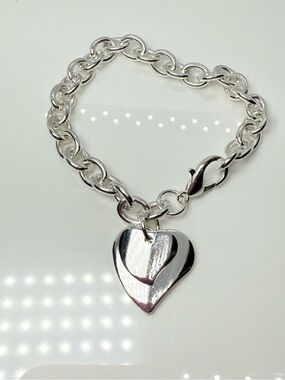 Silver Heart Charm Link Bracelet - Women Jewelry